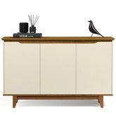 Aparador Buffet Flow 3 Portas Off White e Freijó - Lar Sereno