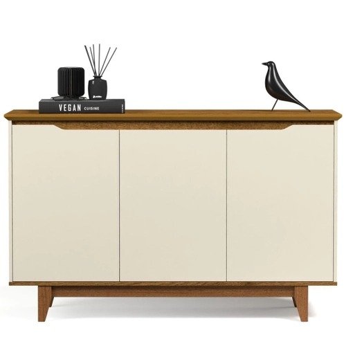 Aparador Buffet Flow 3 Portas Off White e Freijó - Lar Sereno