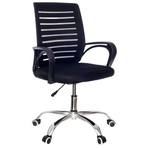 Cadeira De Escritorio Com Base Cromada – Preta - Lar Sereno