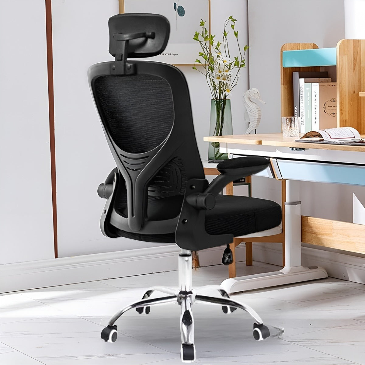 Kit 2 Cadeira De Escritório Giratória Preta Com Rodinhas Cor Preto - Lar Sereno