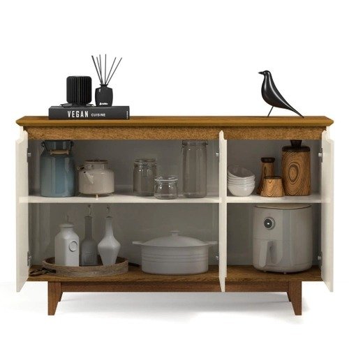 Aparador Buffet Flow 3 Portas Off White e Freijó - Lar Sereno