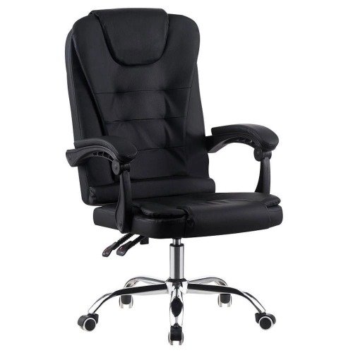 Cadeira de Escritório Presidente Base Cromada com Rodinha Preta - Lar Sereno