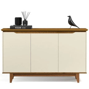 Aparador Buffet Flow 3 Portas Off White e Freijó - Lar Sereno