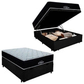 Cama Box Baú Casal Suede + Colchão Airtech Molas Ensacadas Antares Ortobom - Lar Sereno