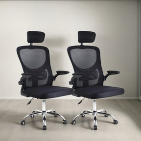 Kit 2 Cadeira De Escritório Giratória Preta Com Rodinhas Cor Preto - Lar Sereno