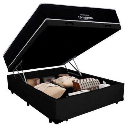 Cama Box Baú Casal Suede + Colchão Airtech Molas Ensacadas Antares Ortobom - Lar Sereno