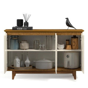 Aparador Buffet Flow 3 Portas Off White e Freijó - Lar Sereno