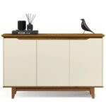 Aparador Buffet Flow 3 Portas Off White e Freijó - Lar Sereno